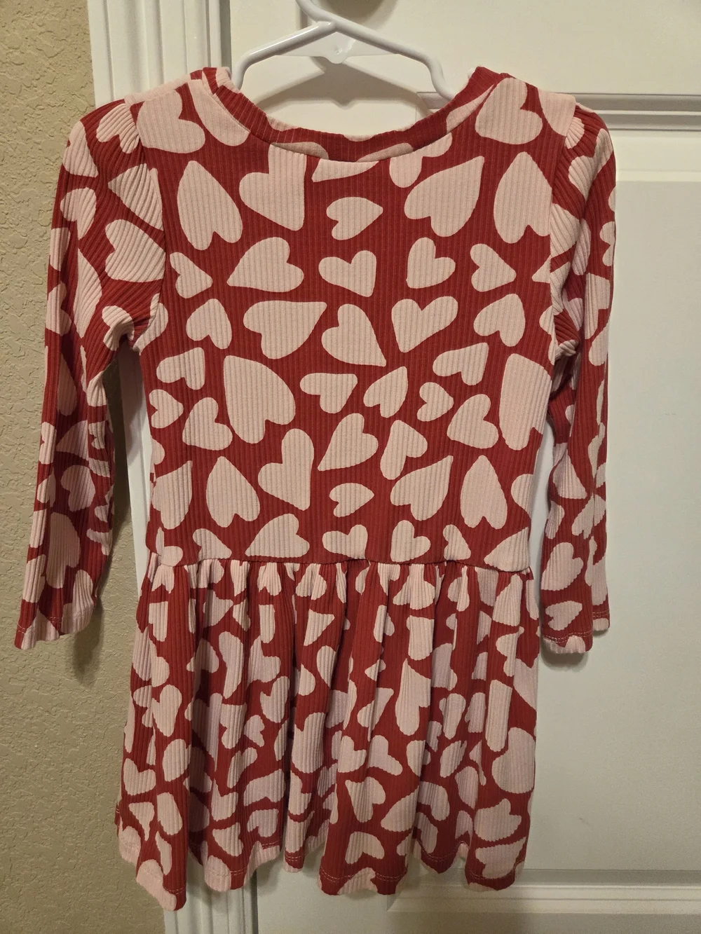 Mud Pie Red and Cream Heart-Print Long Sleeve Casual Dress 2T-3T